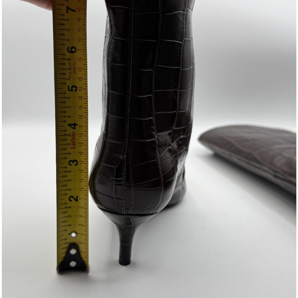 Schutz Women’s Maryana Croc Embossed Leather Knee Boots Dark Chocolate, Size 7 - Picture 6 of 14